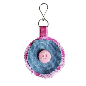 Homemade Pink and Blue Denim Accessory Keychain